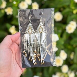 NEW White, Gray & Gold Beaded Earrings